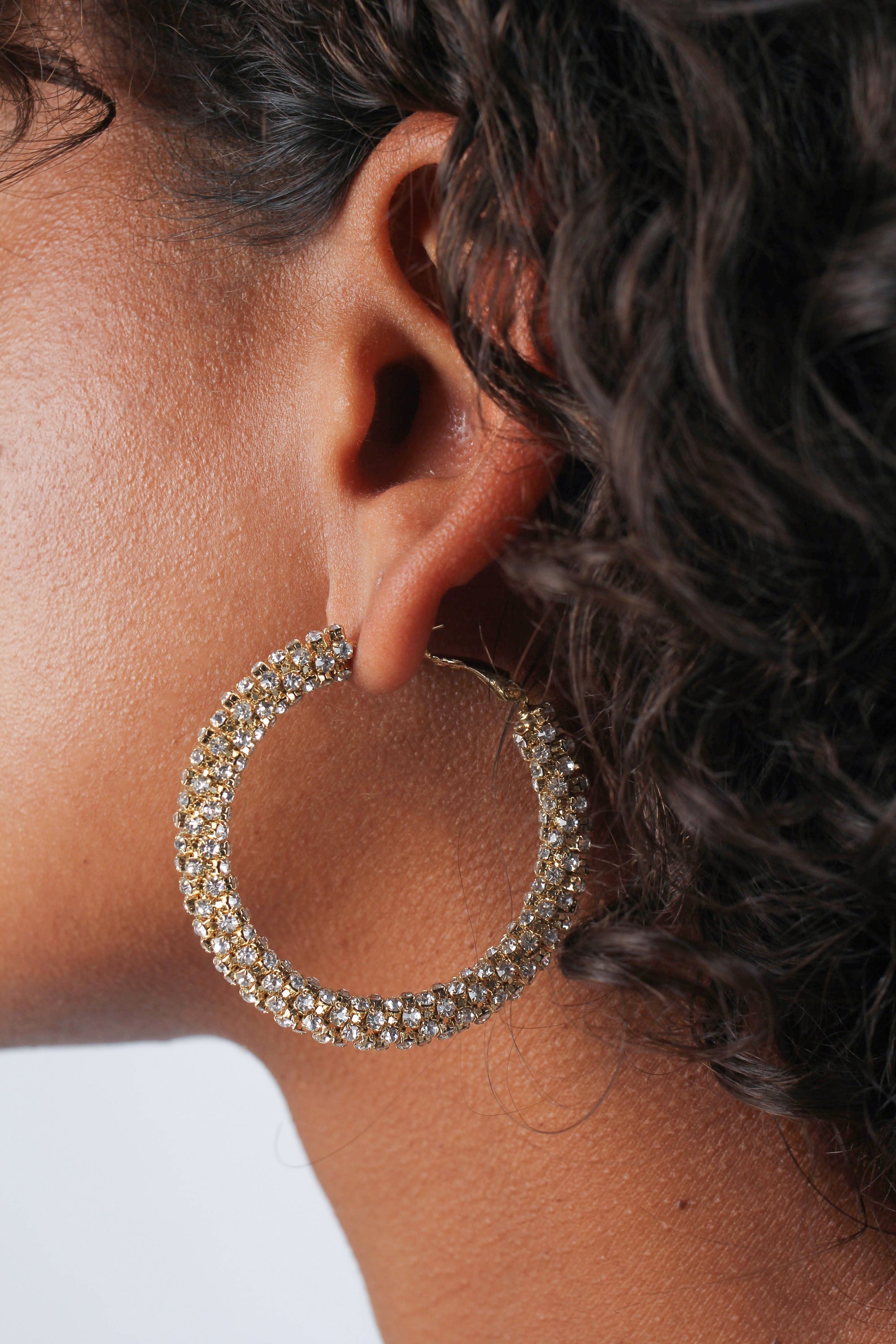 Gold diamante large hoop earrings