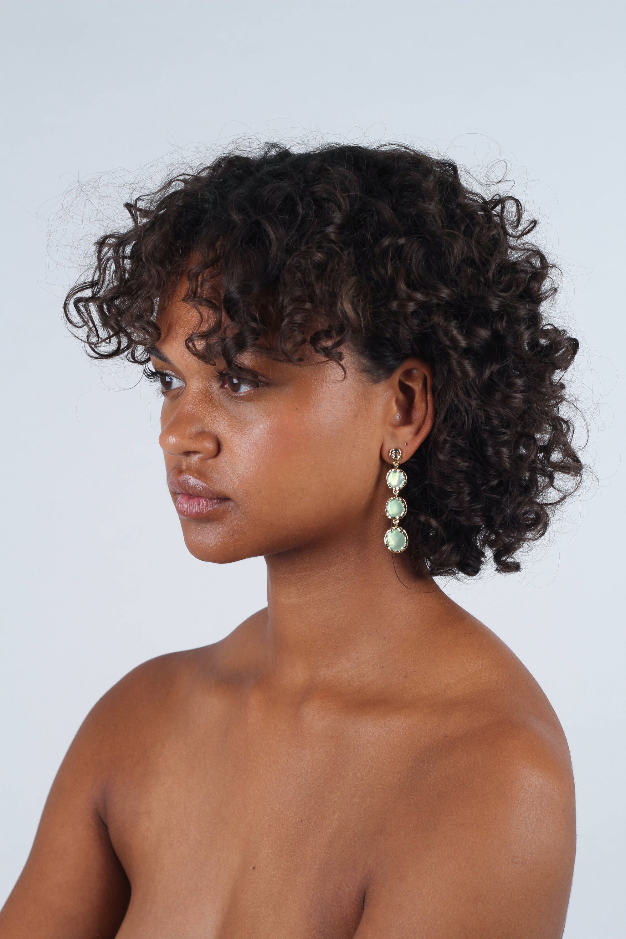 Green falling glass circle gem earrings
