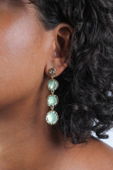 Green falling glass circle gem earrings