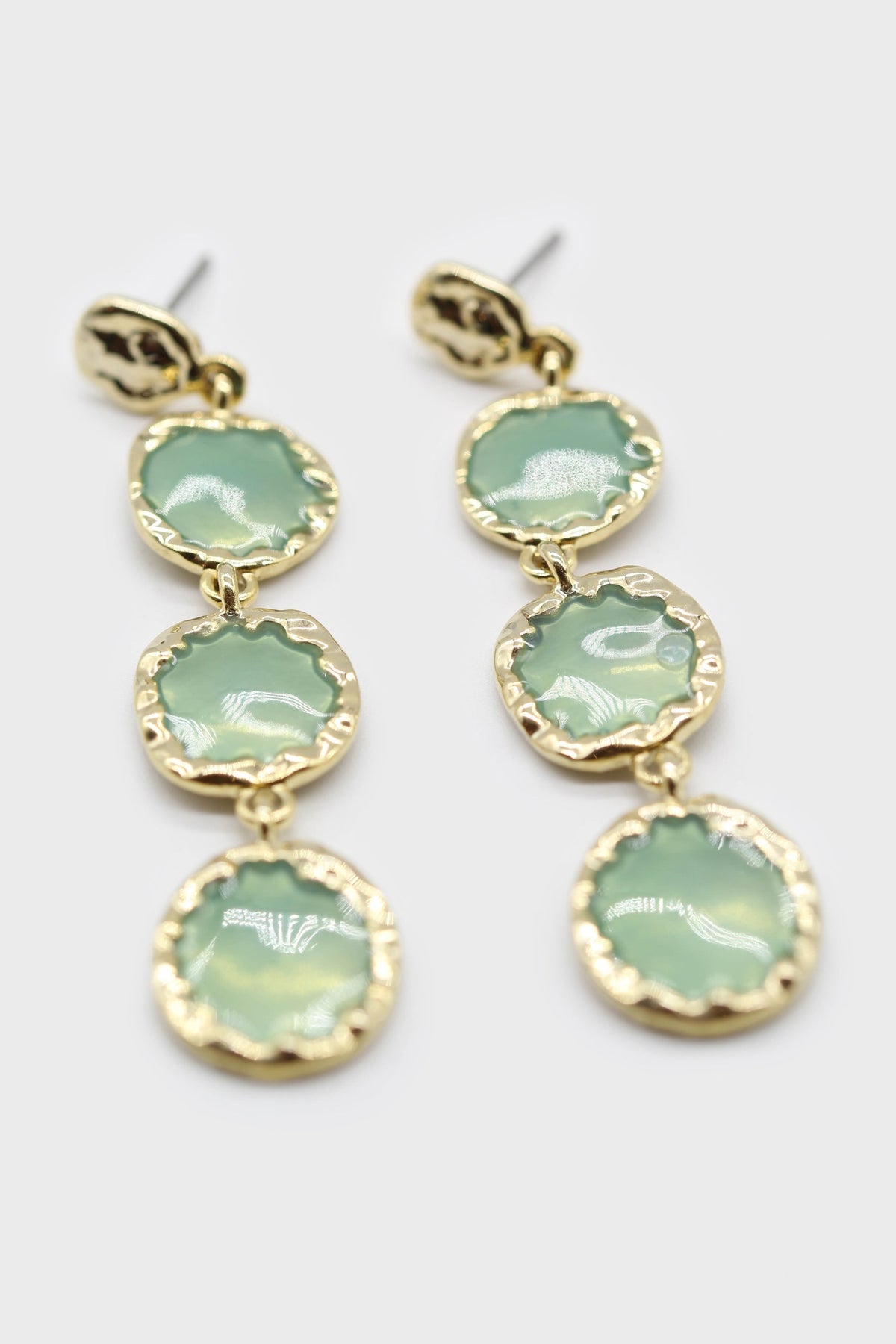 Green falling glass circle gem earrings