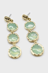 Green falling glass circle gem earrings