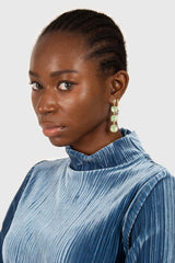 Green falling glass circle gem earrings