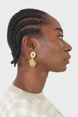 Gold ridged drop lime enamel circle earrings