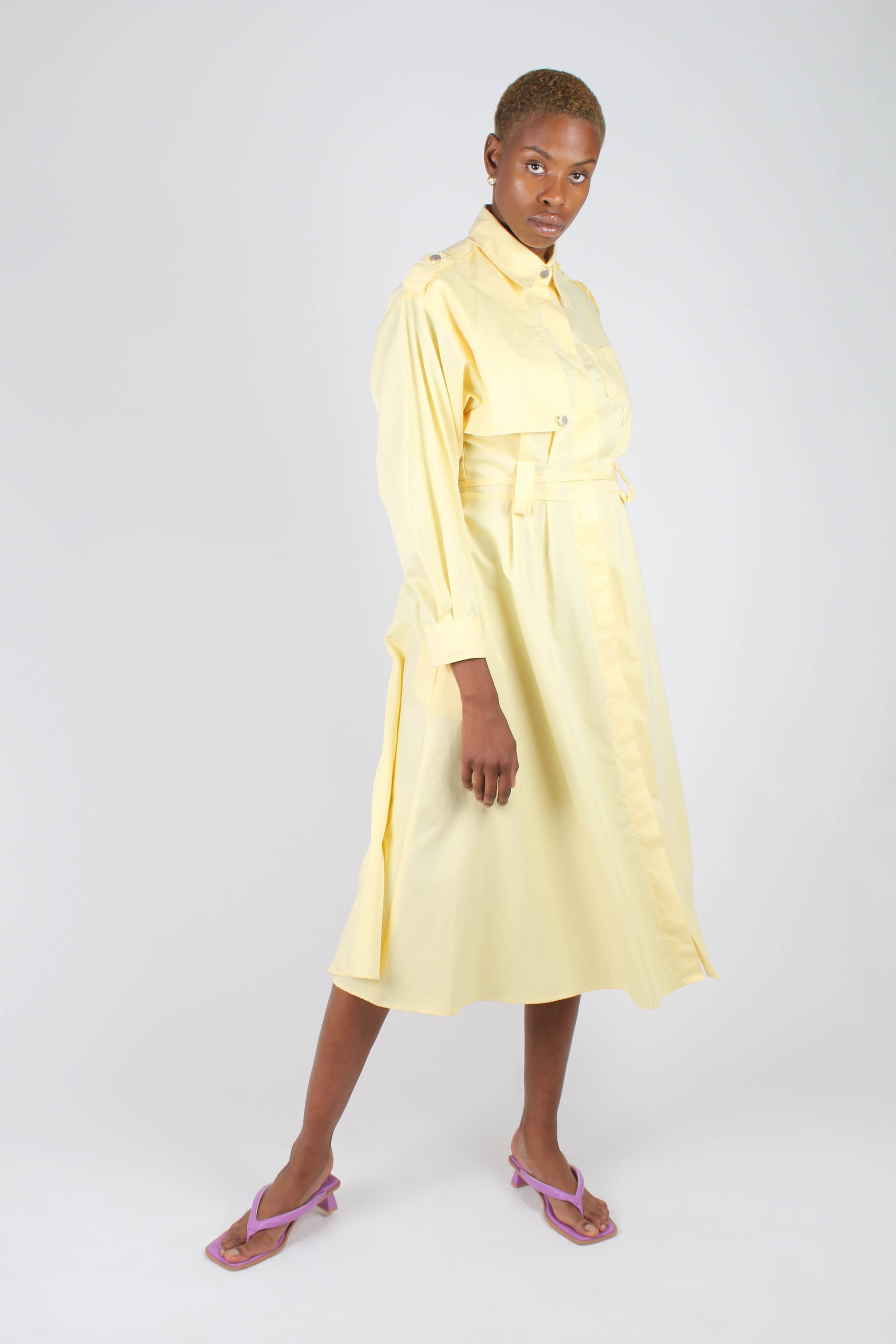 Lemon button front utility maxi dress