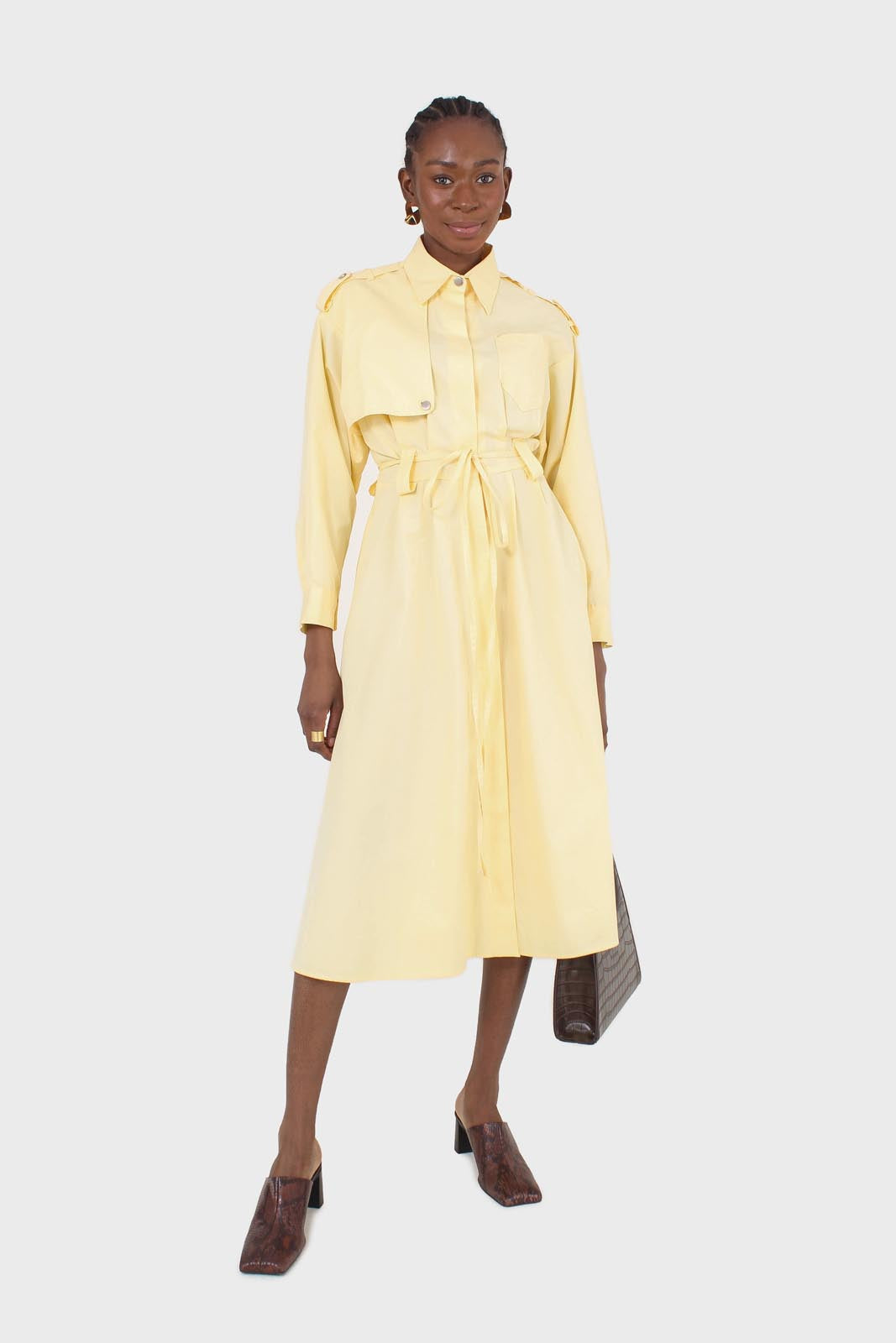 Lemon button front utility maxi dress