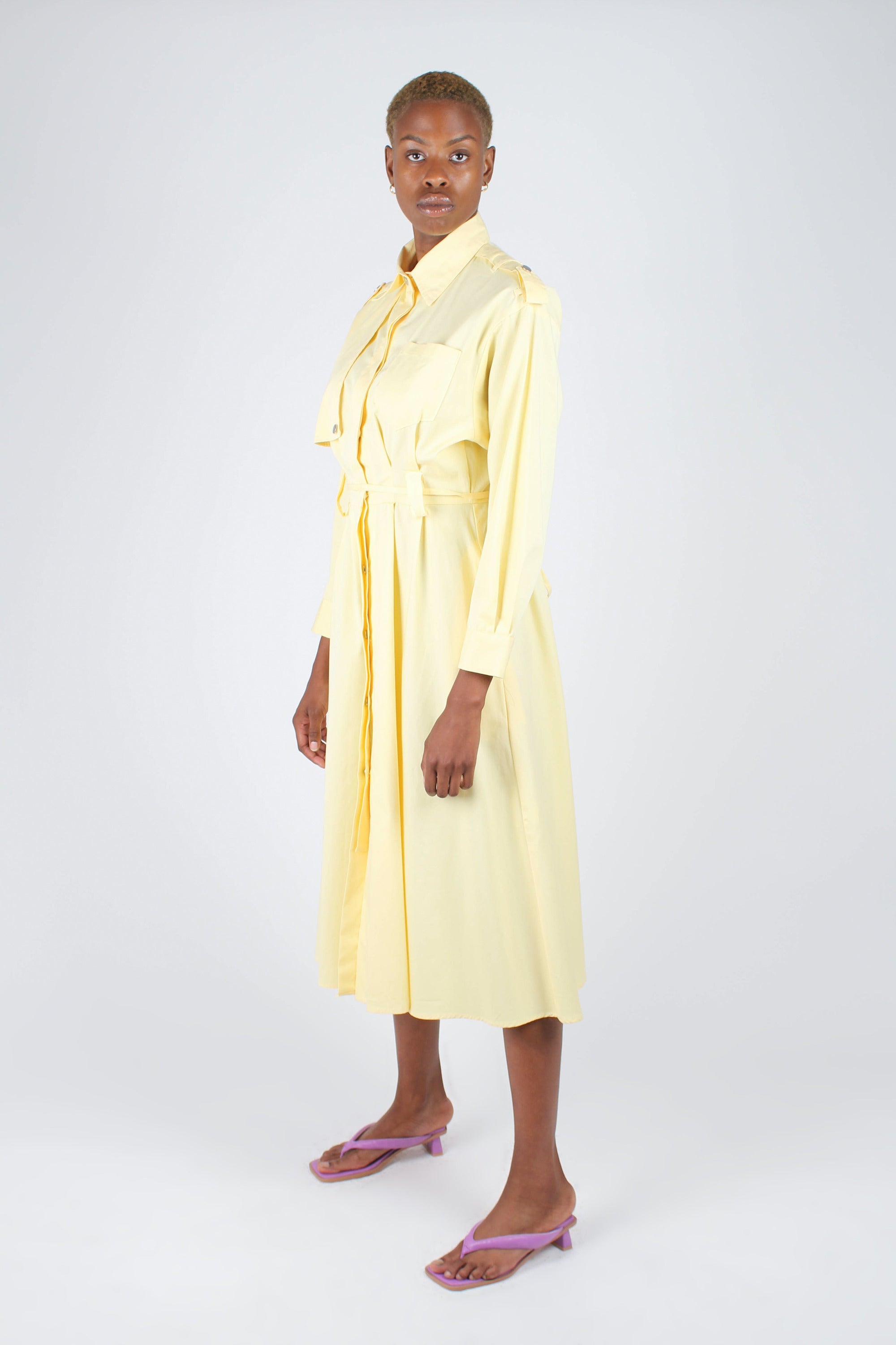Lemon button front utility maxi dress