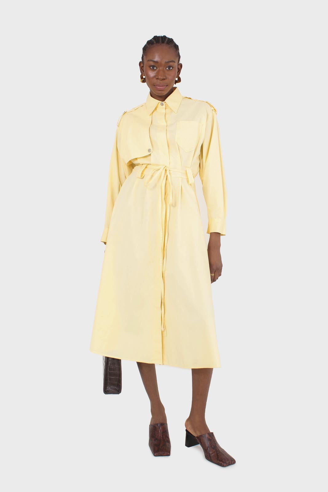 Lemon button front utility maxi dress