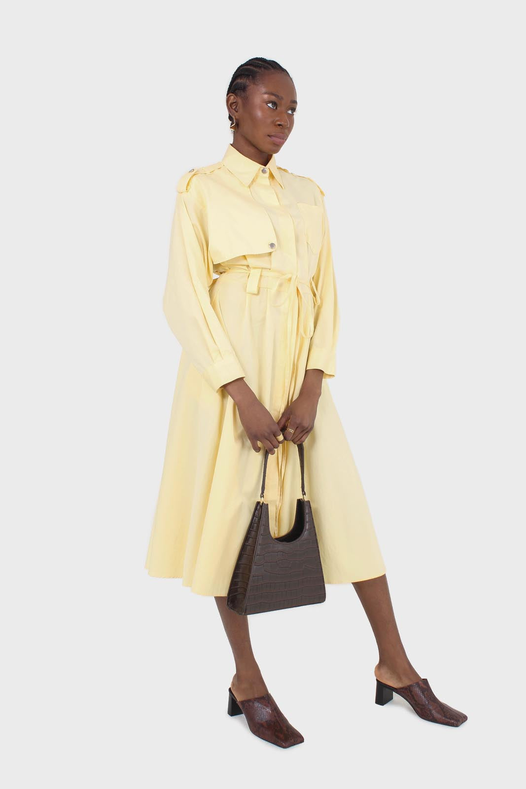 Lemon button front utility maxi dress
