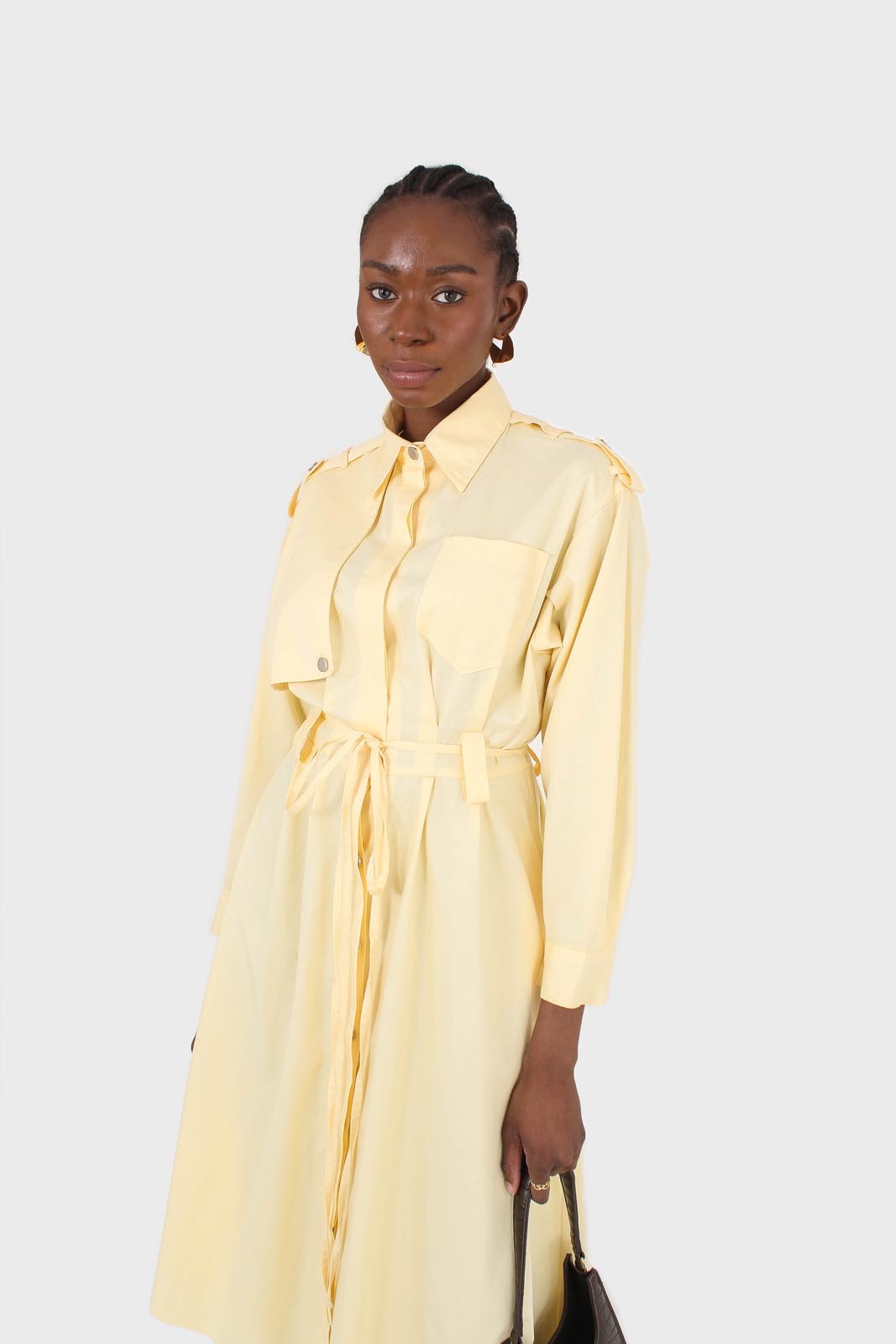 Lemon button front utility maxi dress
