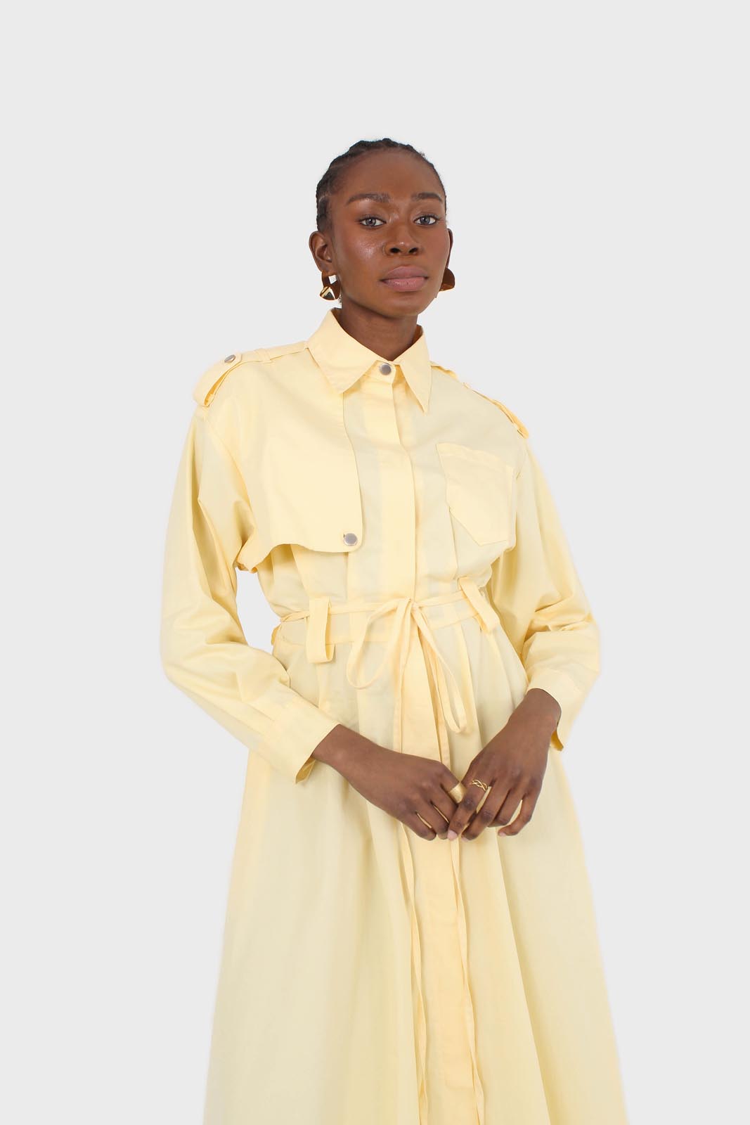 Lemon button front utility maxi dress
