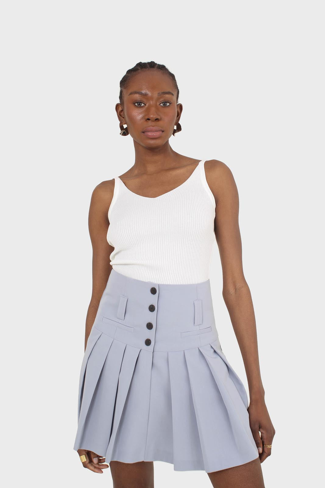 Powder blue pleated mini skirt set