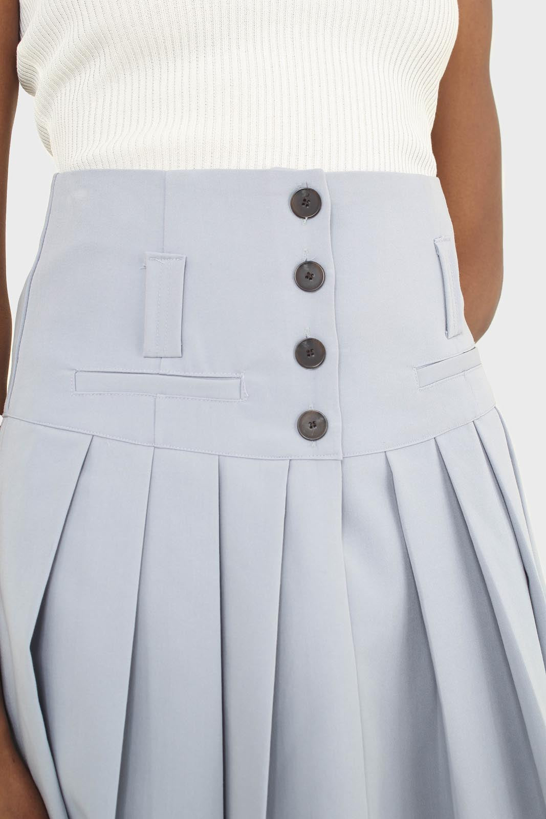 Powder blue pleated mini skirt set