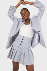 Powder blue pleated mini skirt set