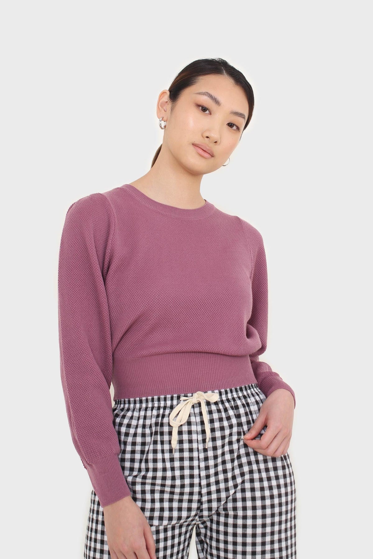 Purple balloon sleeve crop jumper
