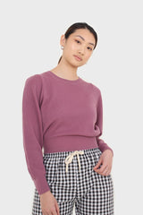 Purple balloon sleeve crop jumper
