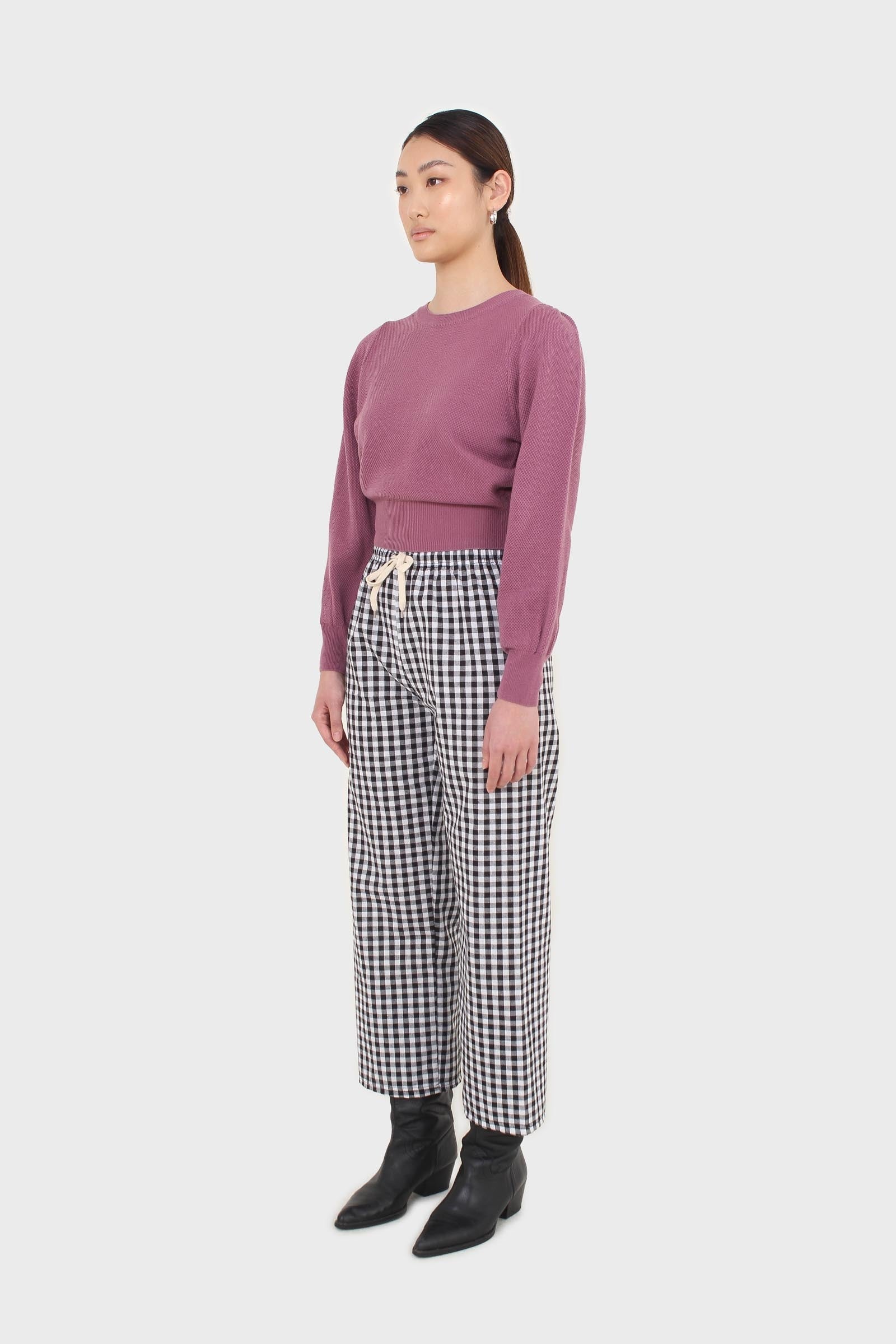 Purple balloon sleeve crop jumper