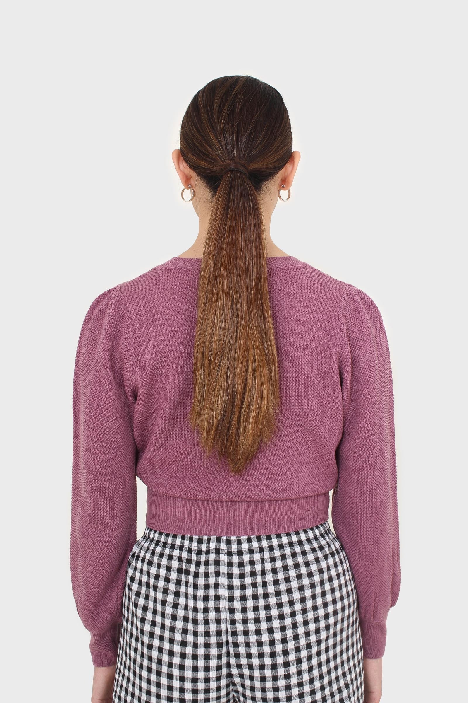 Purple balloon sleeve crop jumper