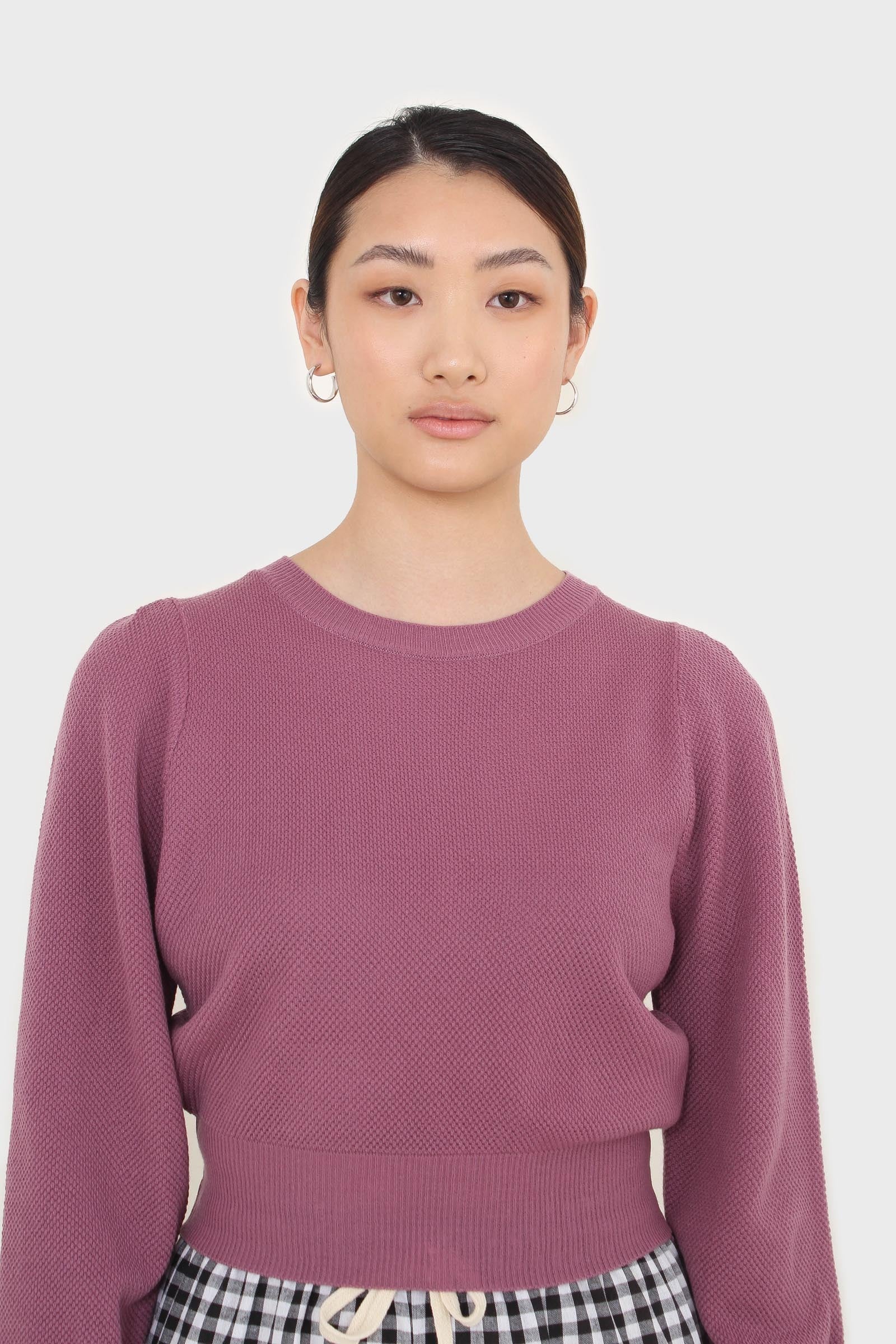 Purple balloon sleeve crop jumper