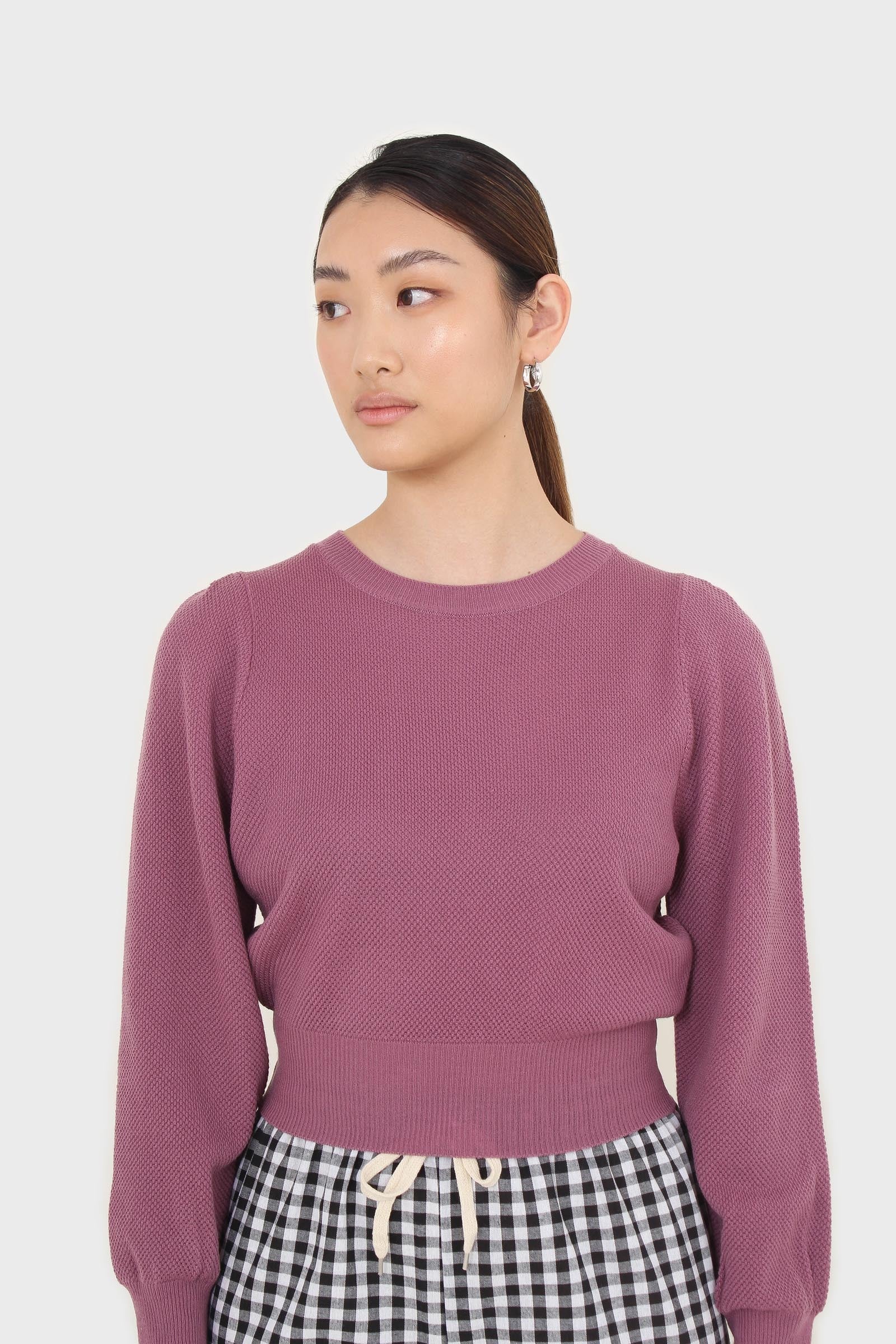 Purple balloon sleeve crop jumper