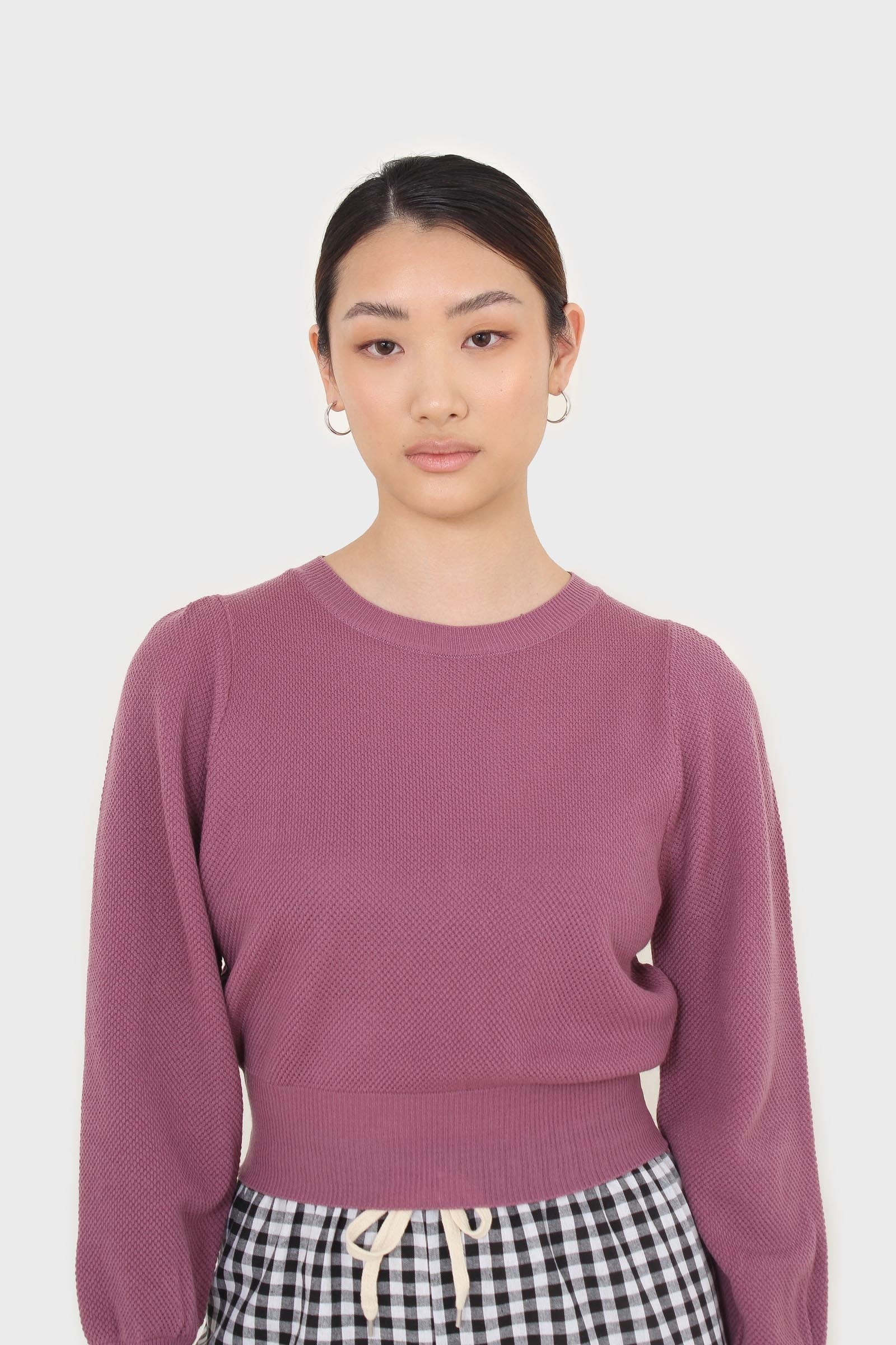 Purple balloon sleeve crop jumper