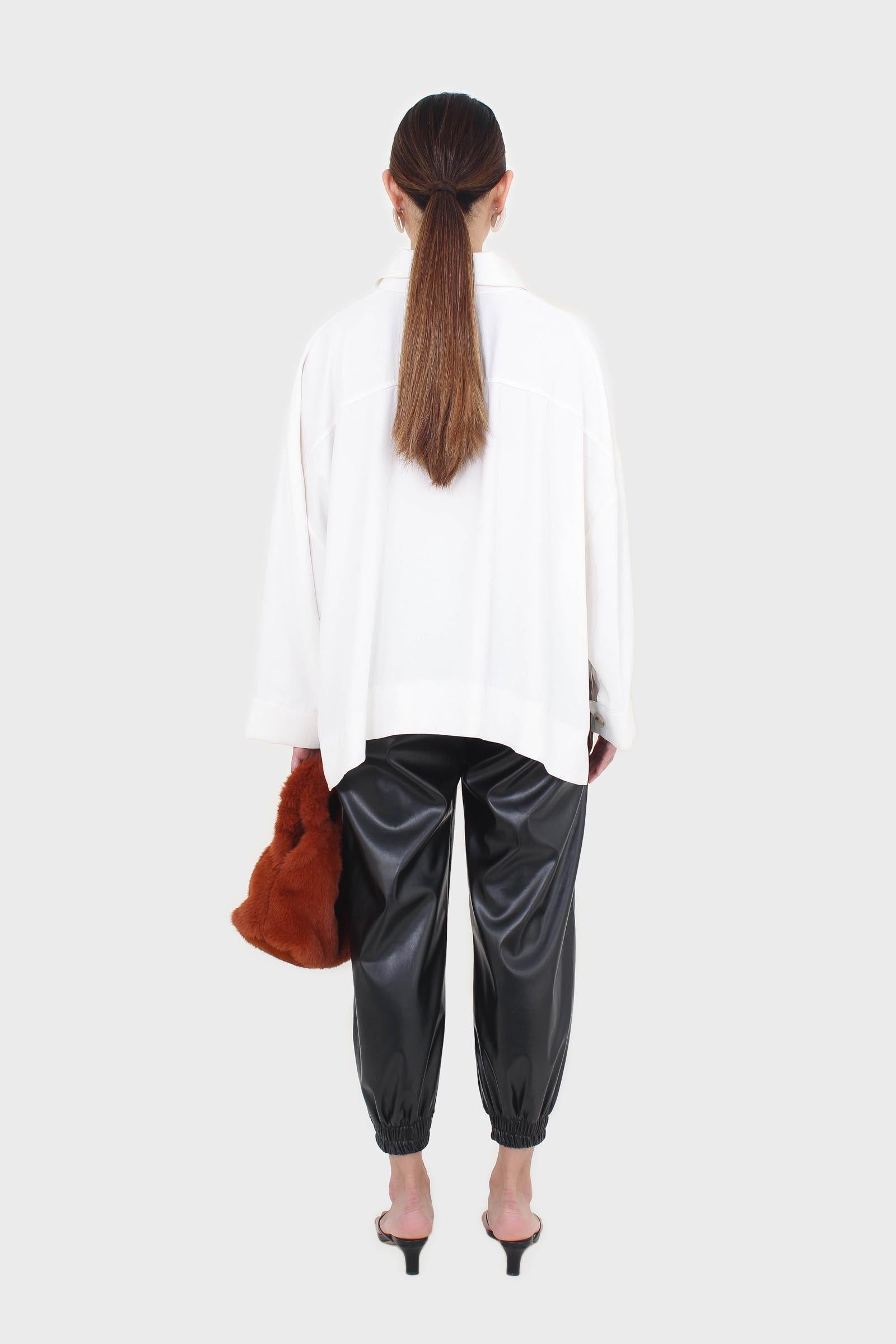 White oversized patch pocket shirt jacket