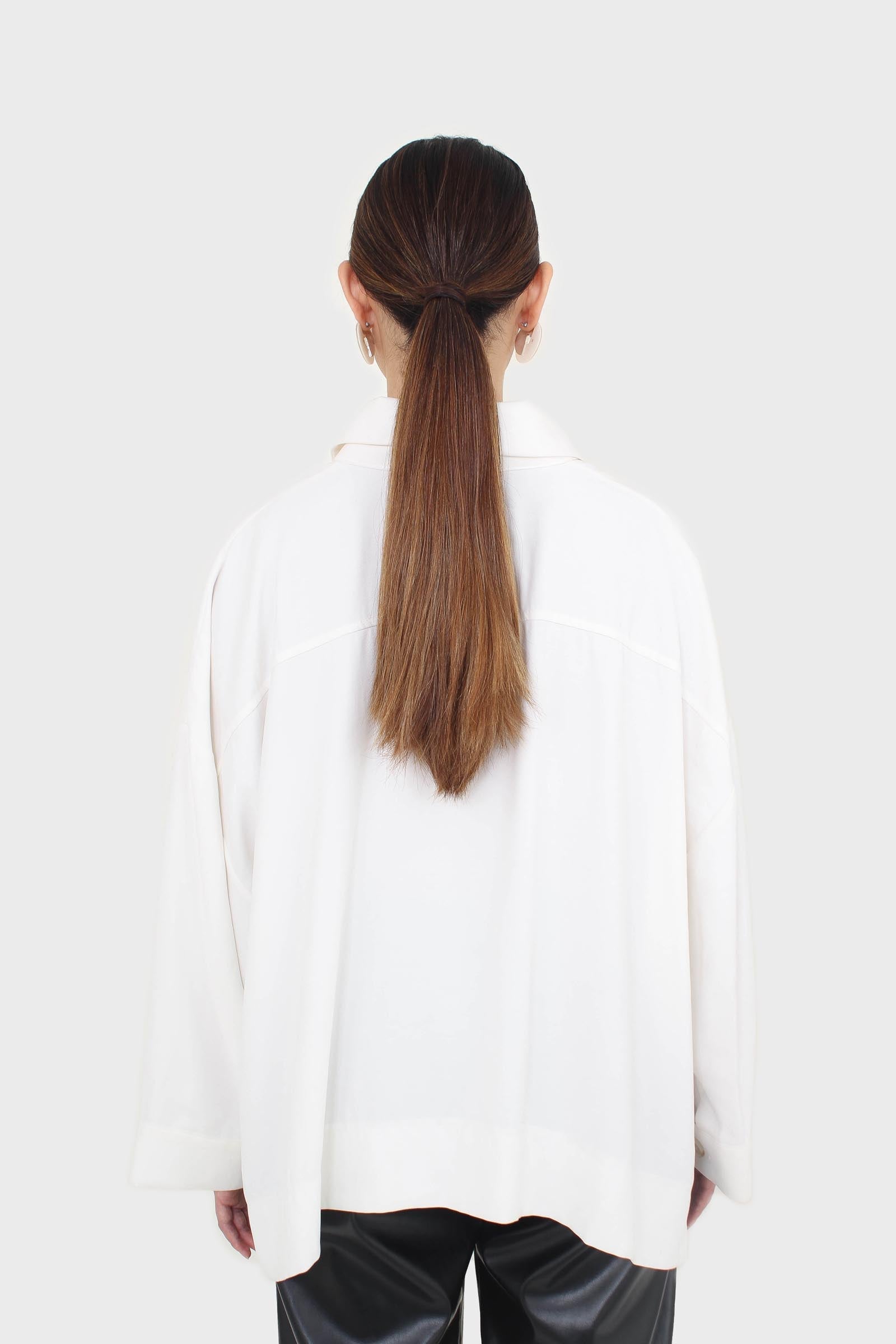 White oversized patch pocket shirt jacket