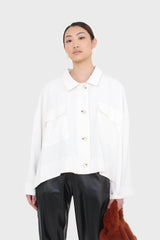 White oversized patch pocket shirt jacket