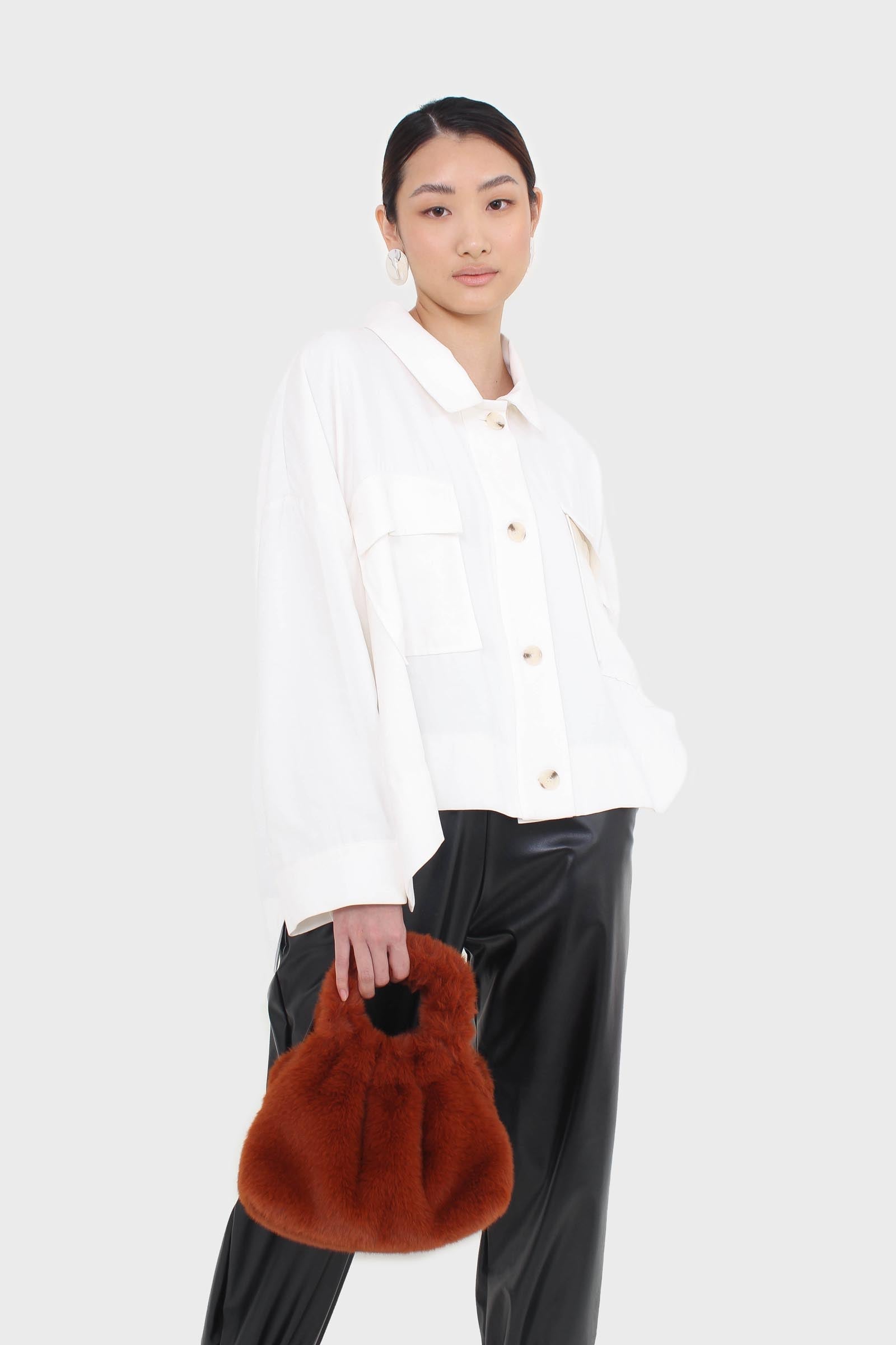 White oversized patch pocket shirt jacket