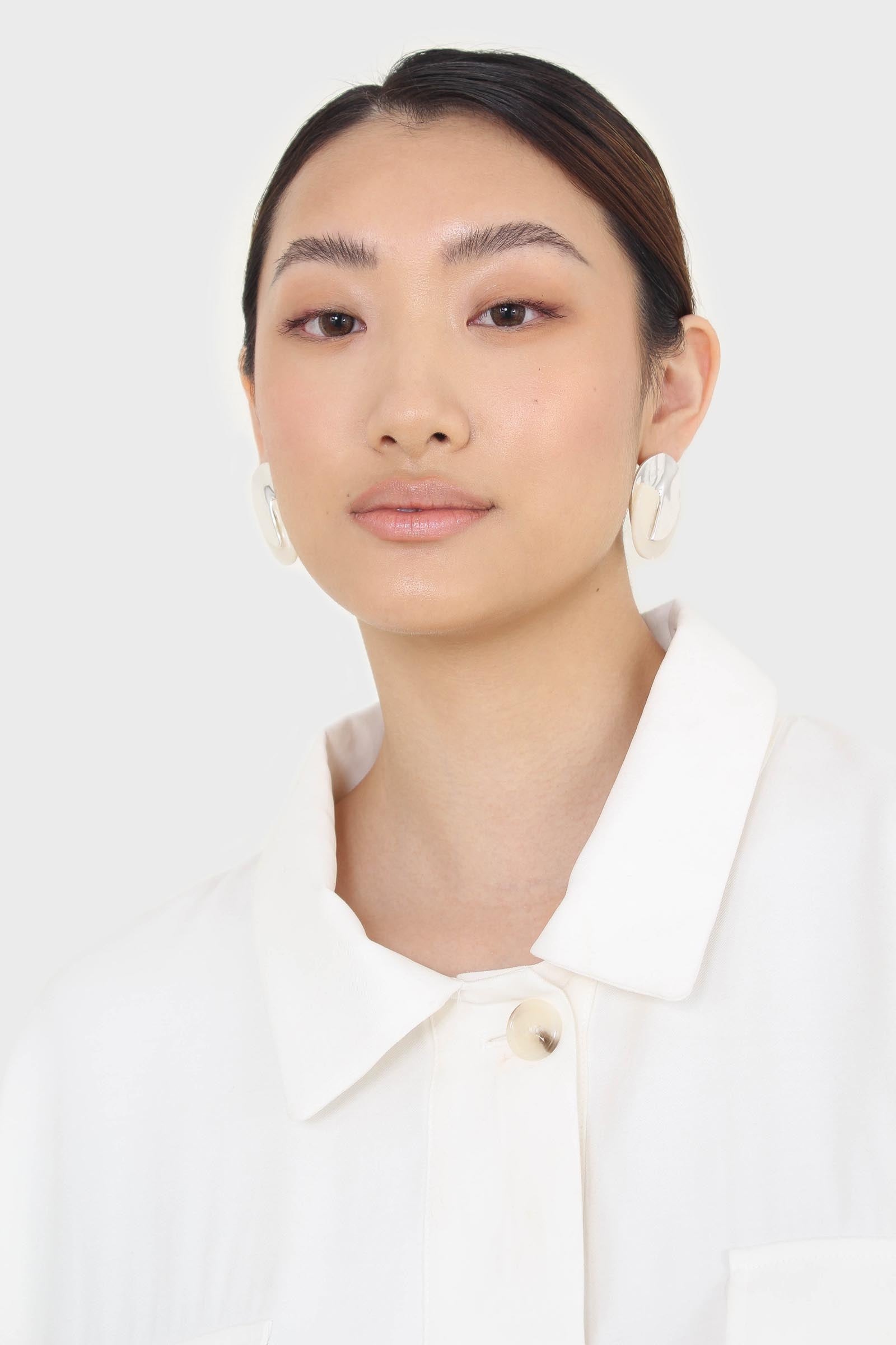 White oversized patch pocket shirt jacket