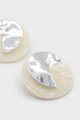 Ivory fleck and hammered silver disc earrings