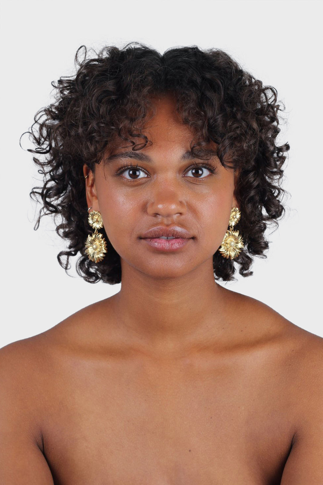 Gold daisy double drop earrings