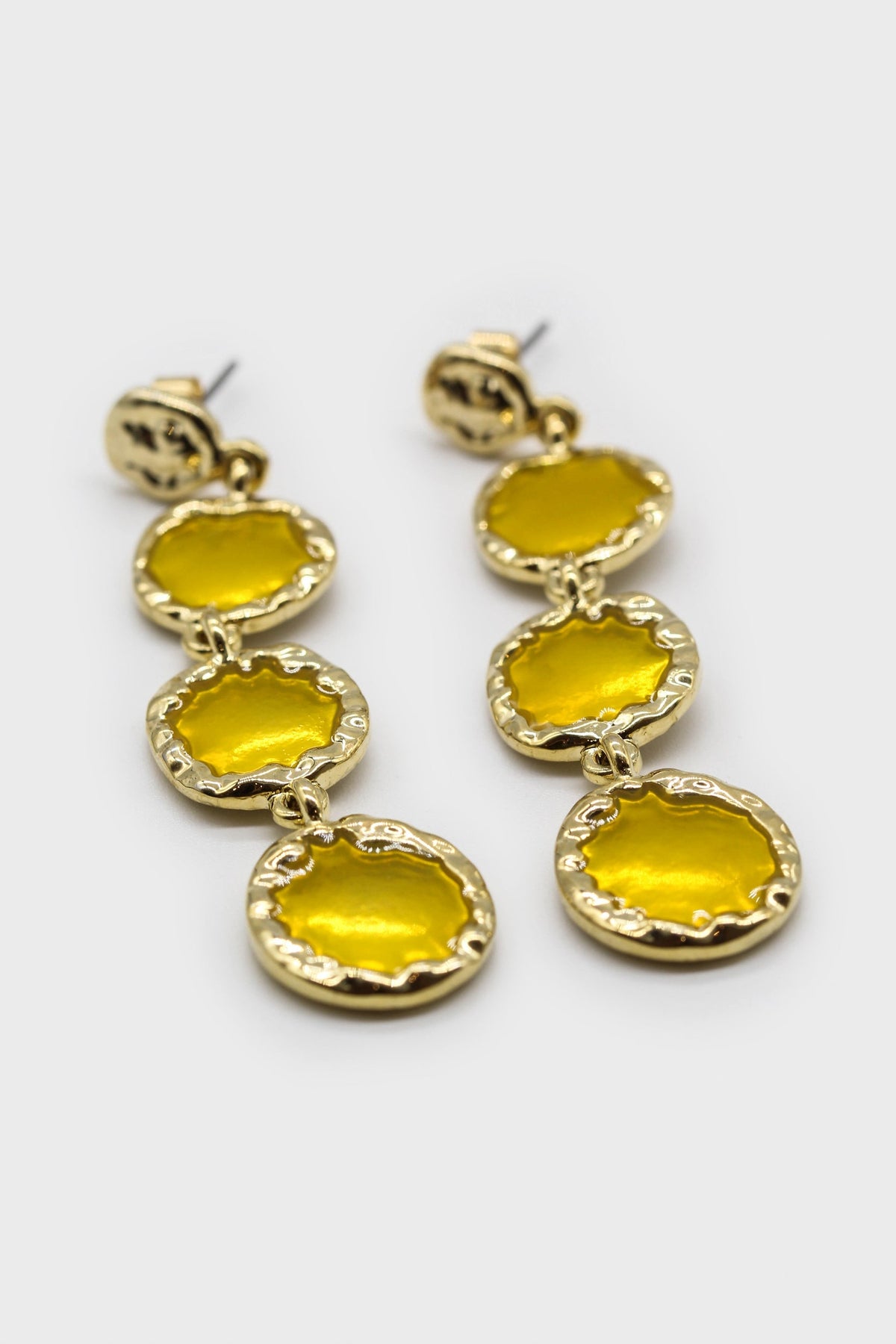 Yellow falling glass circle gem earrings