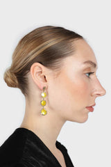 Yellow falling glass circle gem earrings