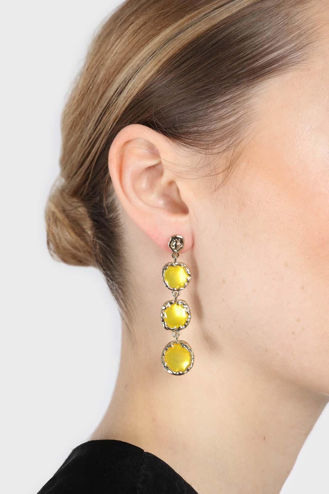 Yellow falling glass circle gem earrings