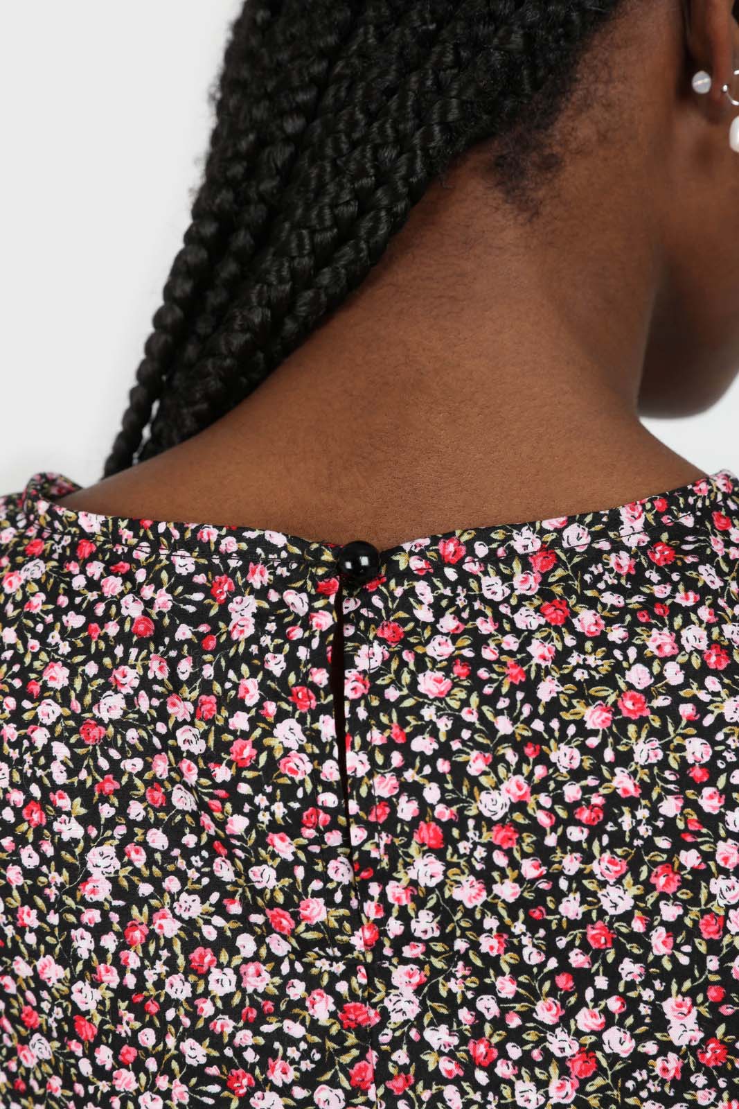 Black floral ruched long sleeved blouse