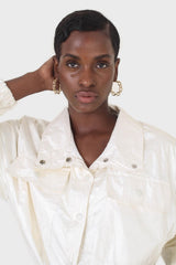 Ivory shiny coated crop blouson jacket