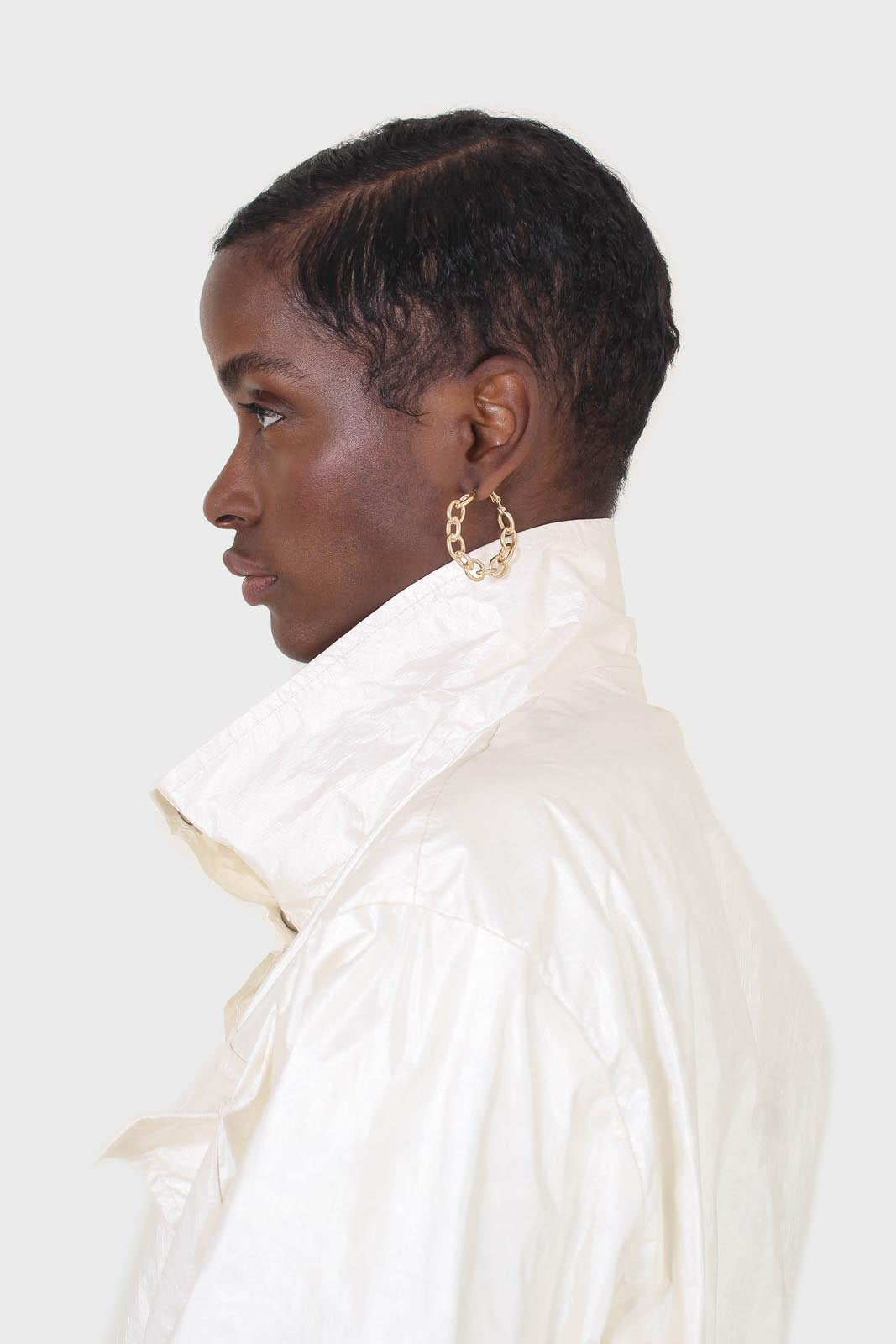 Ivory shiny coated crop blouson jacket