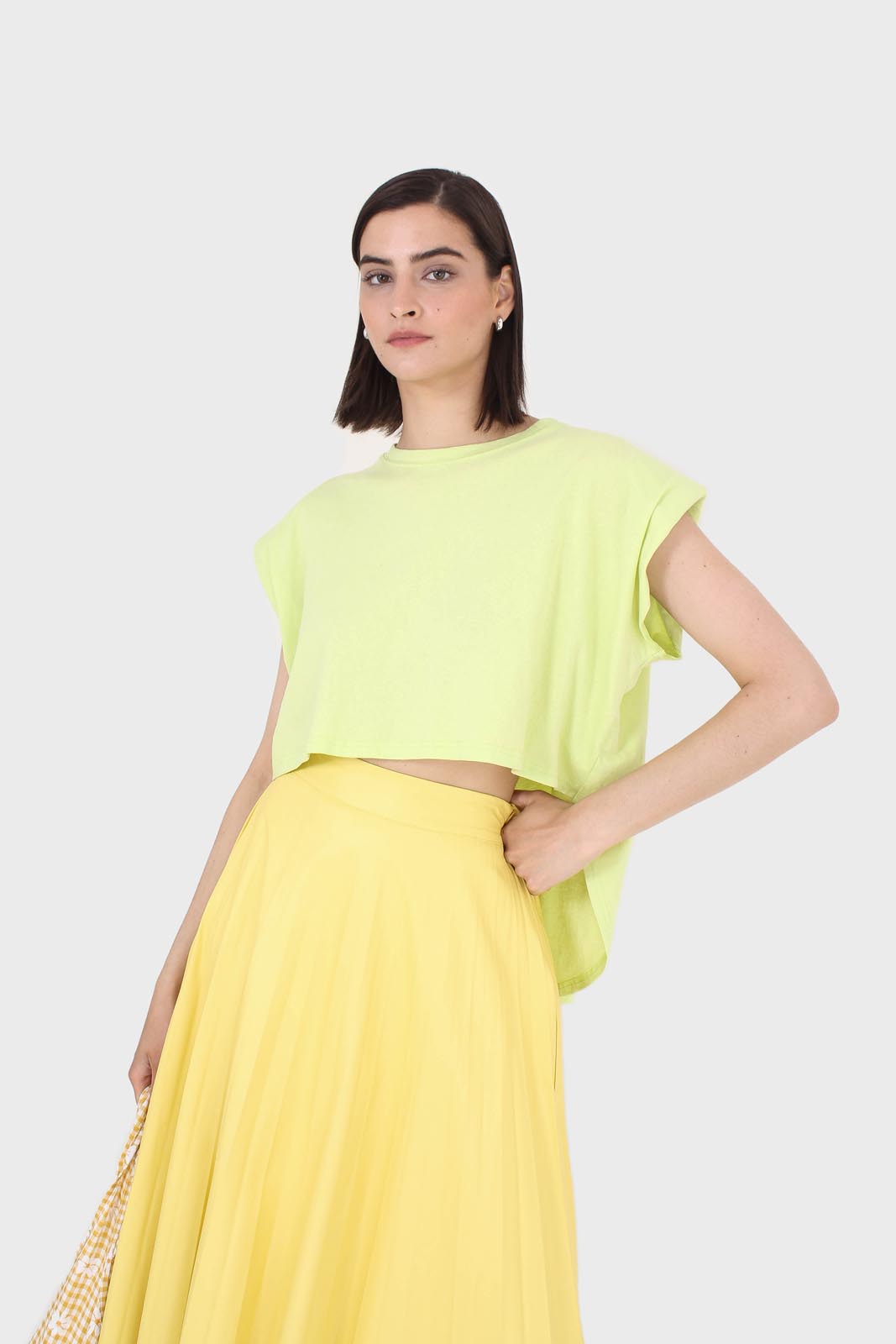 Green high low hem padded muscle tee