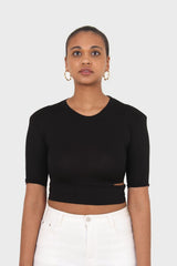 Black side slit padded shoulder tee