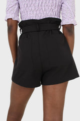 Black belted loose fit shorts