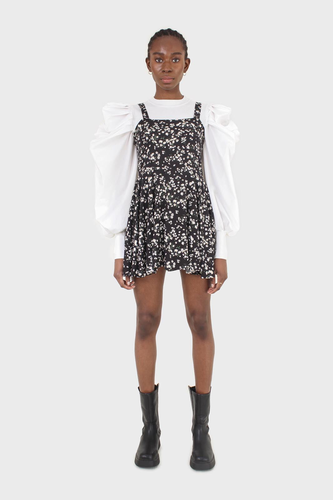 Black wildflower print mini dress