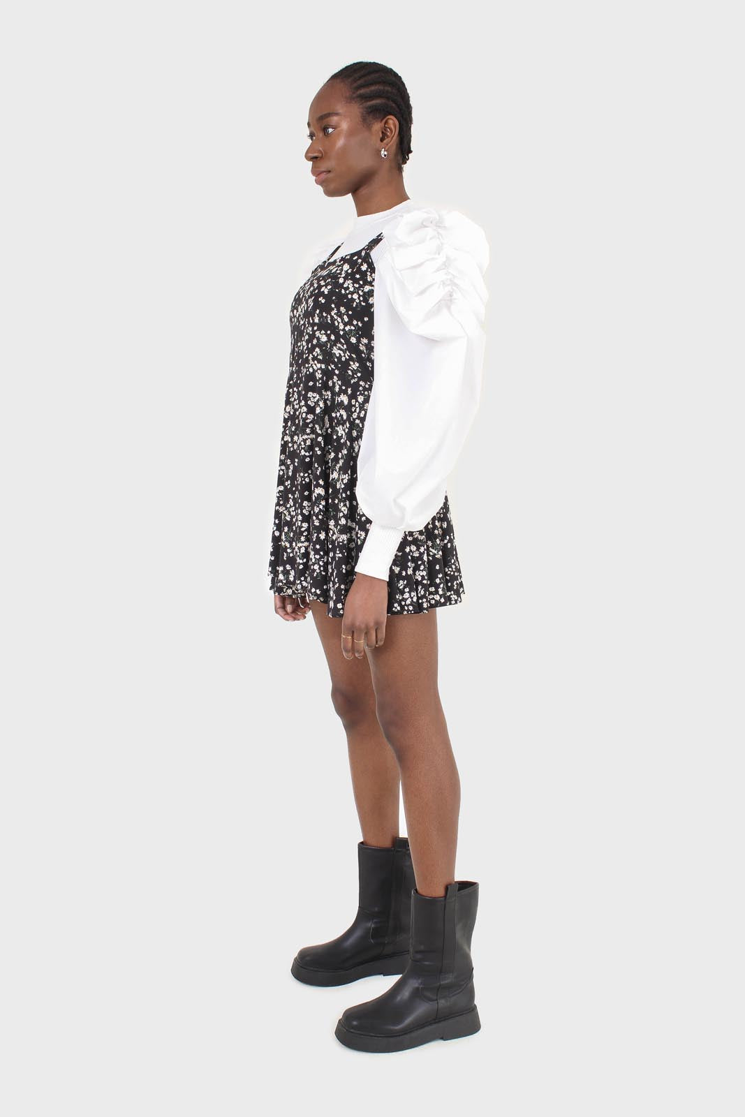 Black wildflower print mini dress