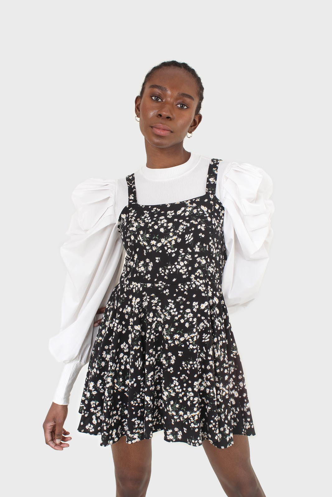 Black wildflower print mini dress