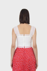 White chiffon trim lace up front tank top