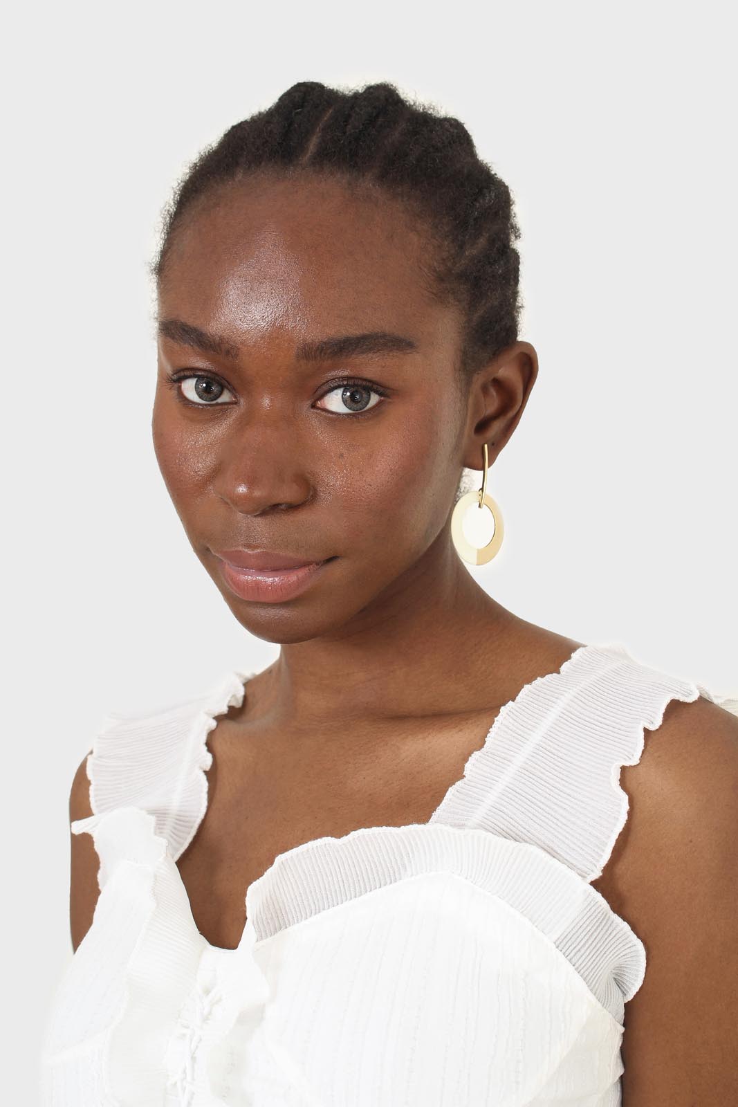 White chiffon trim lace up front tank top