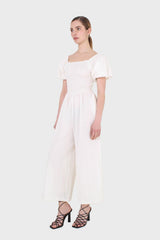 White short sleeved ruched bodice jumpsuit