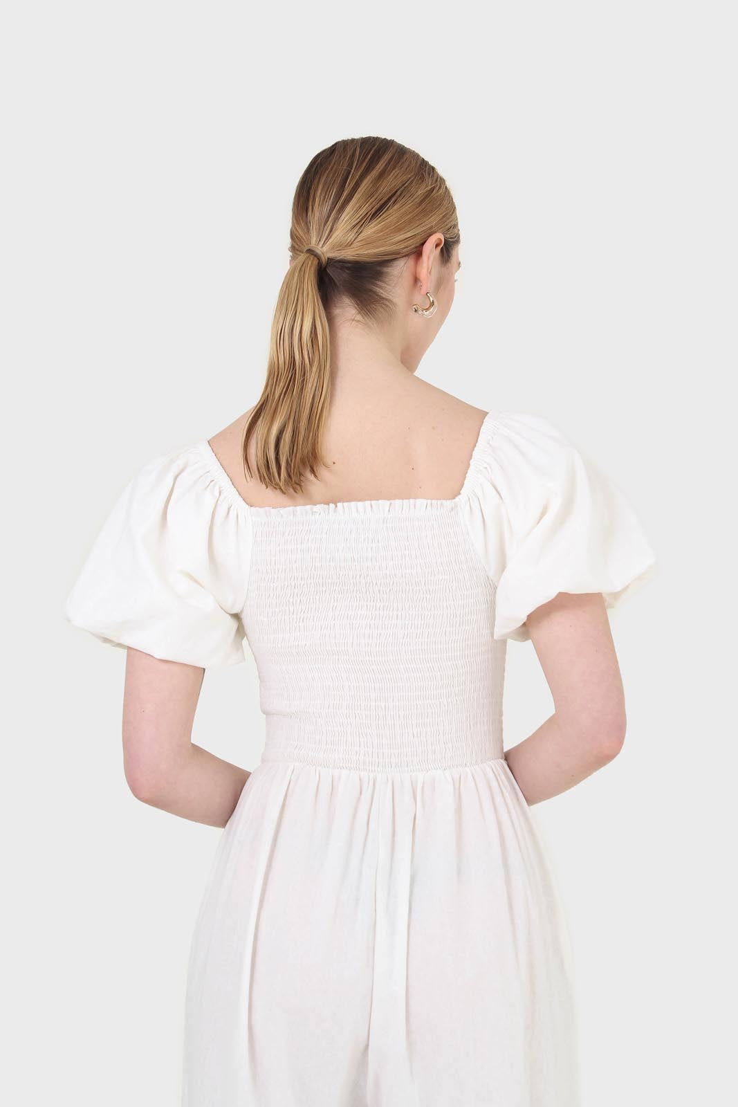 White short sleeved ruched bodice jumpsuit