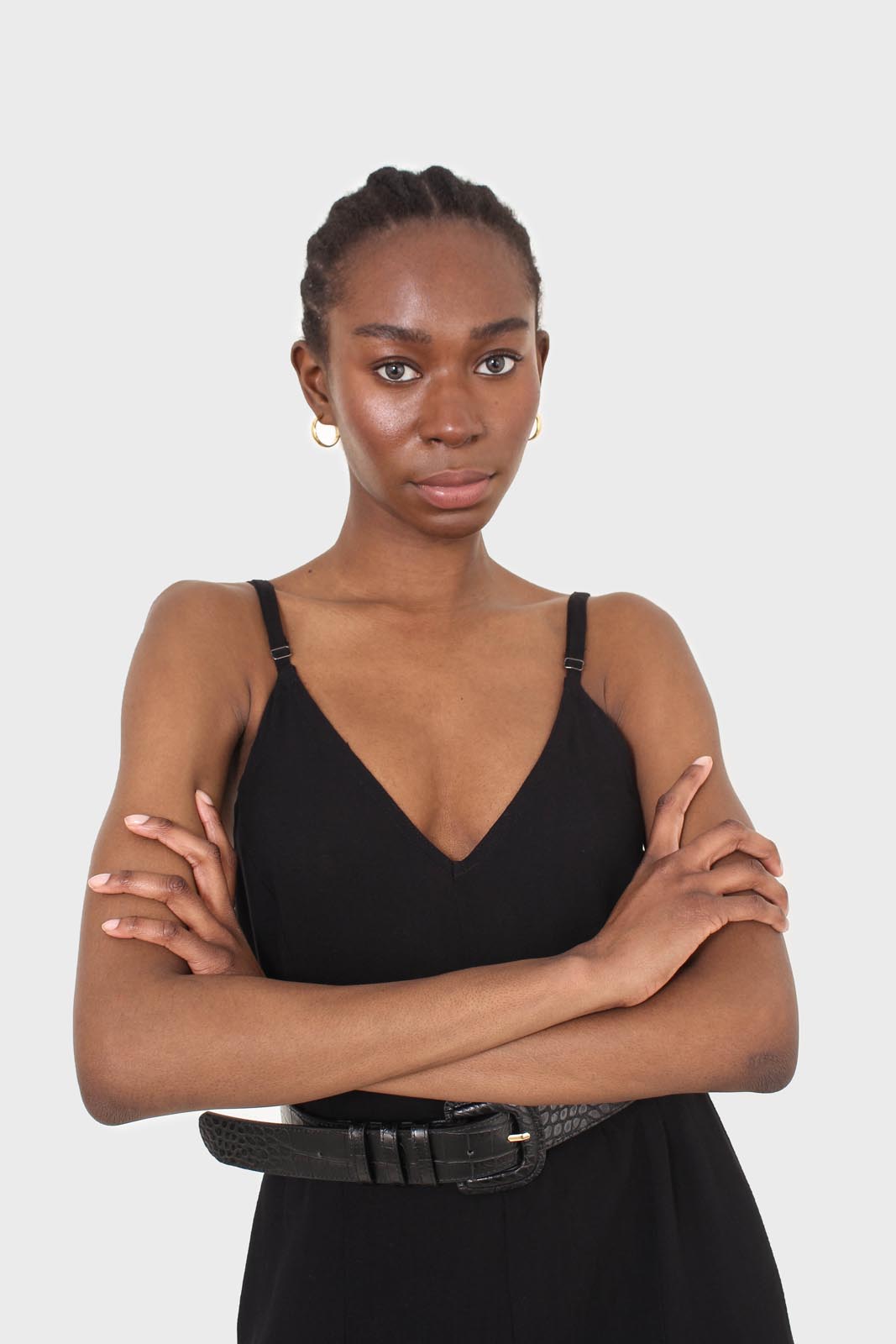 Black deep V spaghetti strap jumpsuit