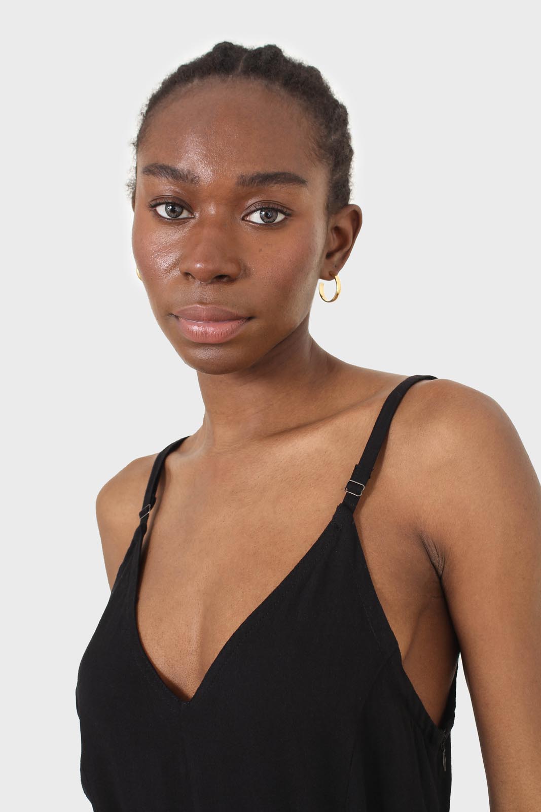 Black deep V spaghetti strap jumpsuit