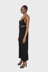 Black deep V spaghetti strap jumpsuit
